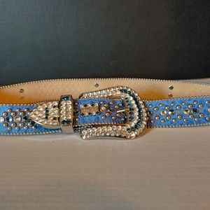 b.b. Simon light blue leather belt with swarovski